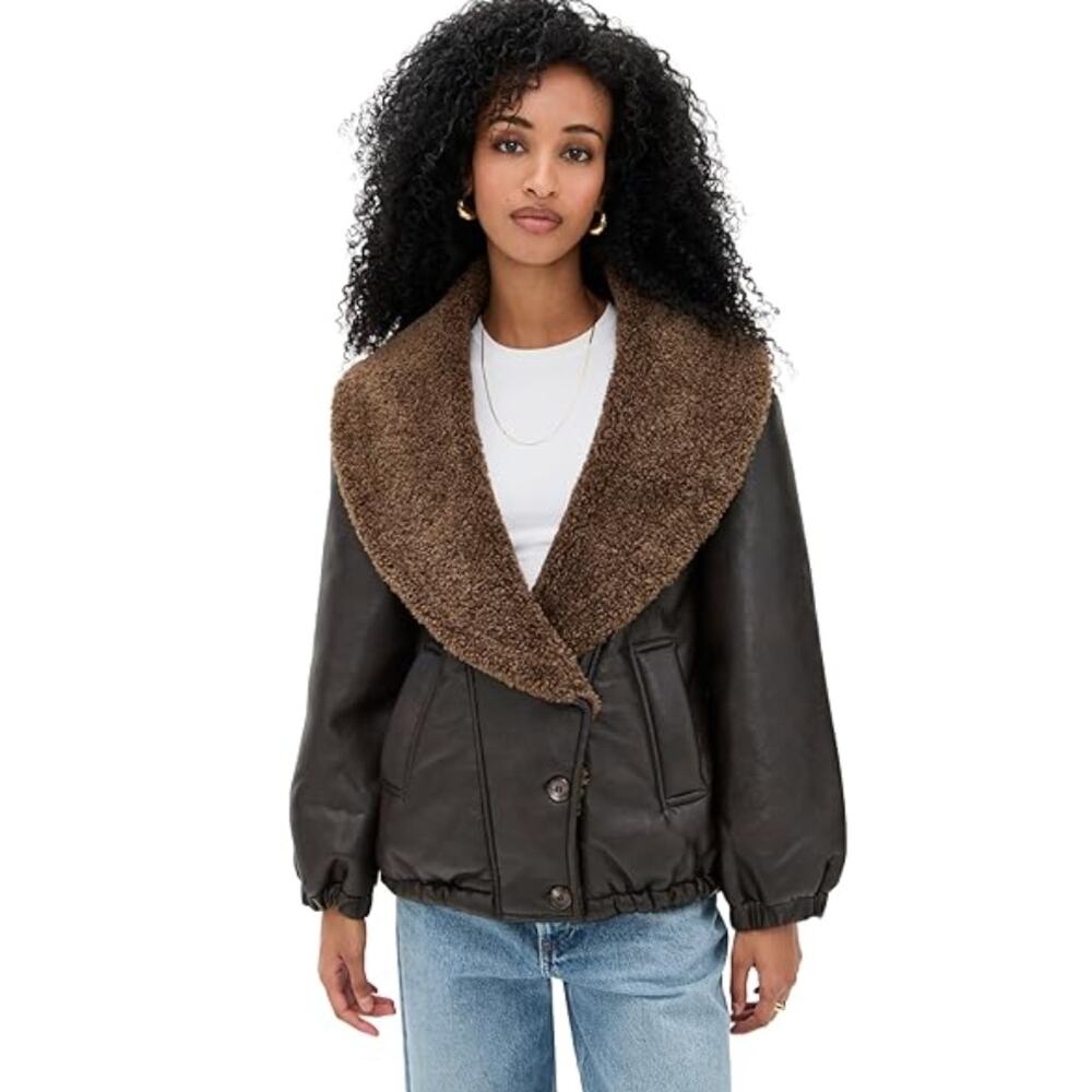 Blank Street NYC Faux Fur and Leather Jacket with Fur Trim Size S in Black Brown - Picture 5 of 5